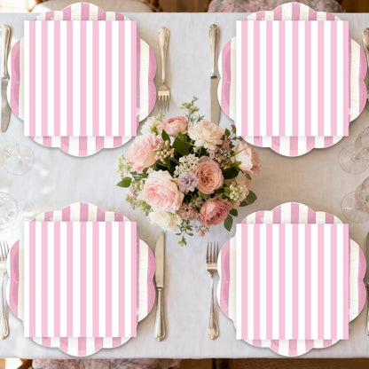 50PCS Yellow Striped Paper Plates and Napkins Party Supplies, Yellow and White Scalloped Party Plates and Napkins Tableware Set for Birthday Bridal & Baby Shower Wedding Party Decoration
