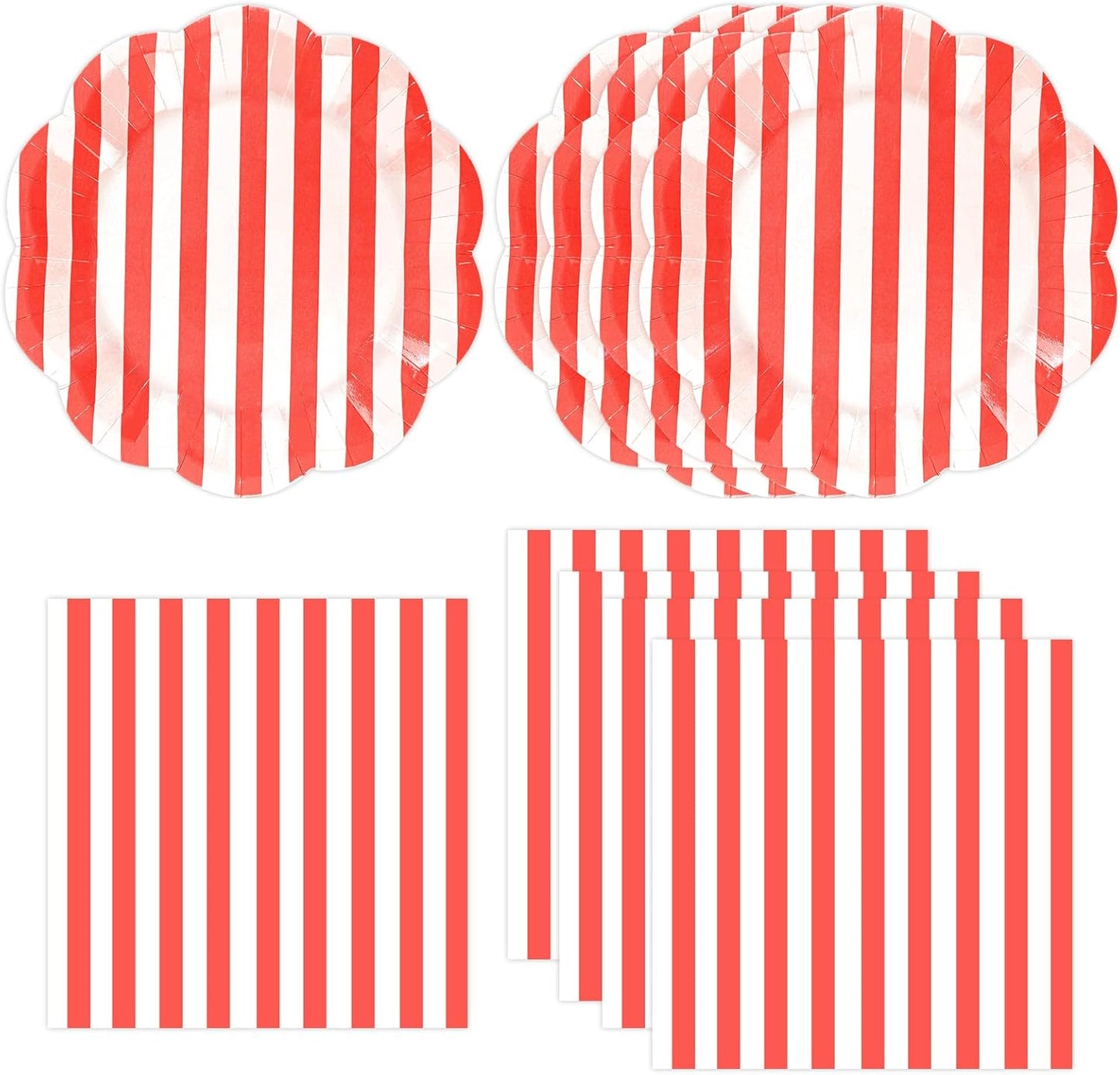 50PCS Yellow Striped Paper Plates and Napkins Party Supplies, Yellow and White Scalloped Party Plates and Napkins Tableware Set for Birthday Bridal & Baby Shower Wedding Party Decoration
