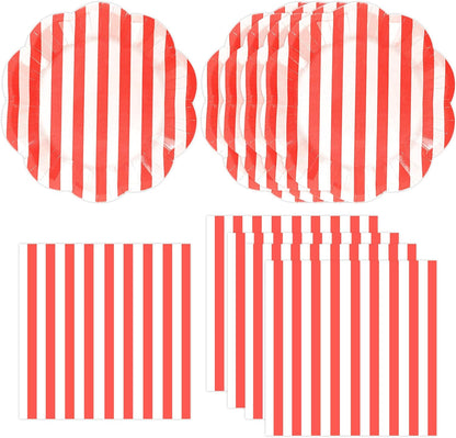 50PCS Yellow Striped Paper Plates and Napkins Party Supplies, Yellow and White Scalloped Party Plates and Napkins Tableware Set for Birthday Bridal & Baby Shower Wedding Party Decoration