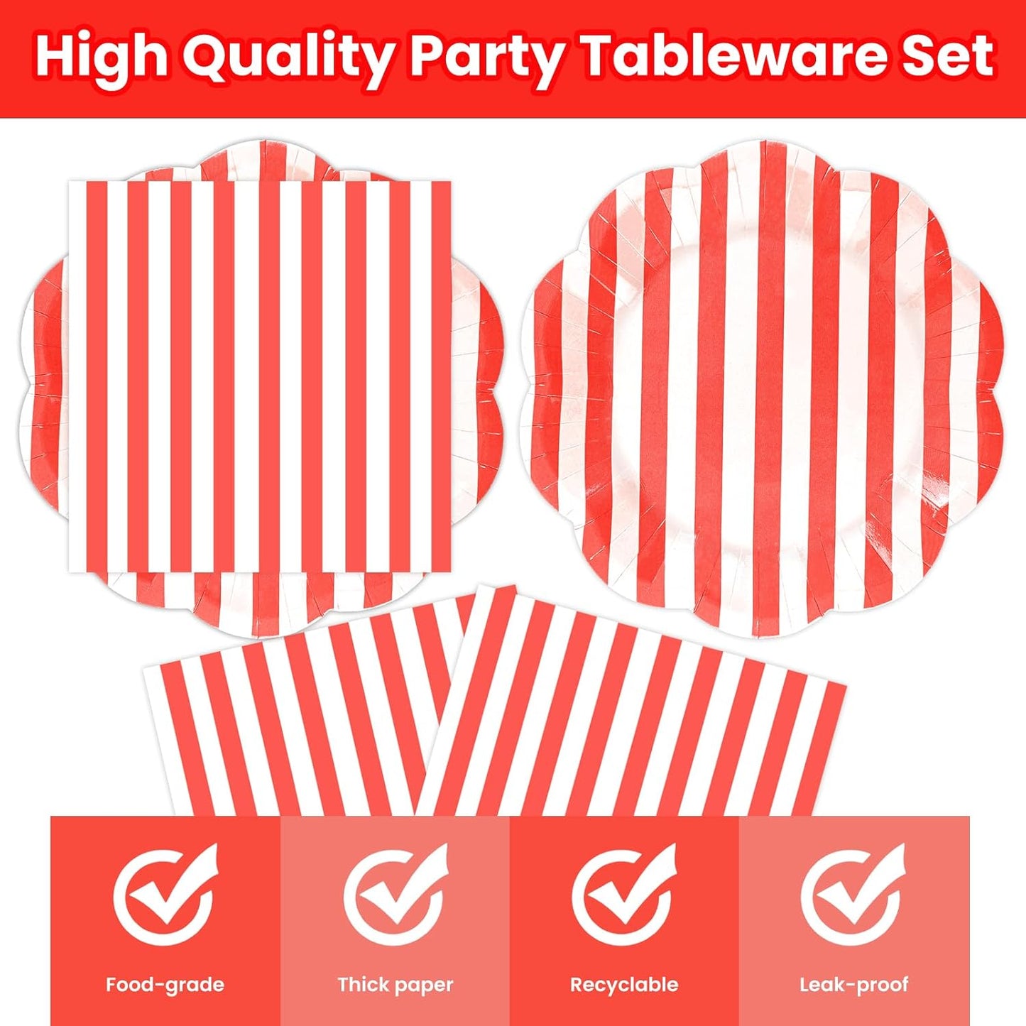 50PCS Yellow Striped Paper Plates and Napkins Party Supplies, Yellow and White Scalloped Party Plates and Napkins Tableware Set for Birthday Bridal & Baby Shower Wedding Party Decoration