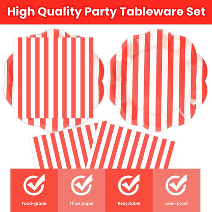 50PCS Yellow Striped Paper Plates and Napkins Party Supplies, Yellow and White Scalloped Party Plates and Napkins Tableware Set for Birthday Bridal & Baby Shower Wedding Party Decoration
