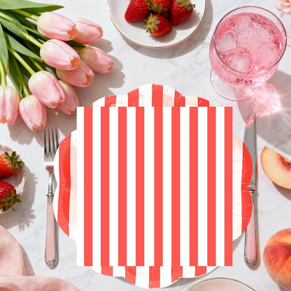 50PCS Yellow Striped Paper Plates and Napkins Party Supplies, Yellow and White Scalloped Party Plates and Napkins Tableware Set for Birthday Bridal & Baby Shower Wedding Party Decoration