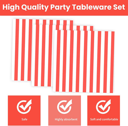 50PCS Yellow Striped Paper Plates and Napkins Party Supplies, Yellow and White Scalloped Party Plates and Napkins Tableware Set for Birthday Bridal & Baby Shower Wedding Party Decoration