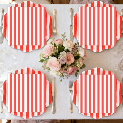 50PCS Yellow Striped Paper Plates and Napkins Party Supplies, Yellow and White Scalloped Party Plates and Napkins Tableware Set for Birthday Bridal & Baby Shower Wedding Party Decoration