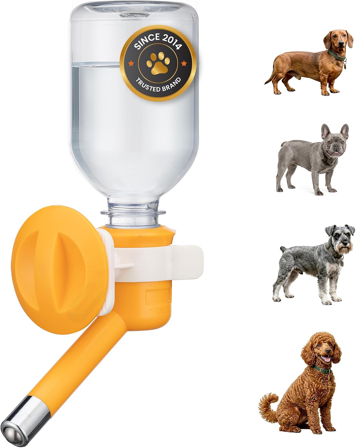 Choco Nose Patented No-Drip Dog Water Bottle/Feeder for Dogs/Cats and Other Small-Medium Sized Animals - for Cages, Crates or Wall Mount. 10.2 Oz. Mess Free Leak-Proof Nozzle 16mm, Orange (C590)