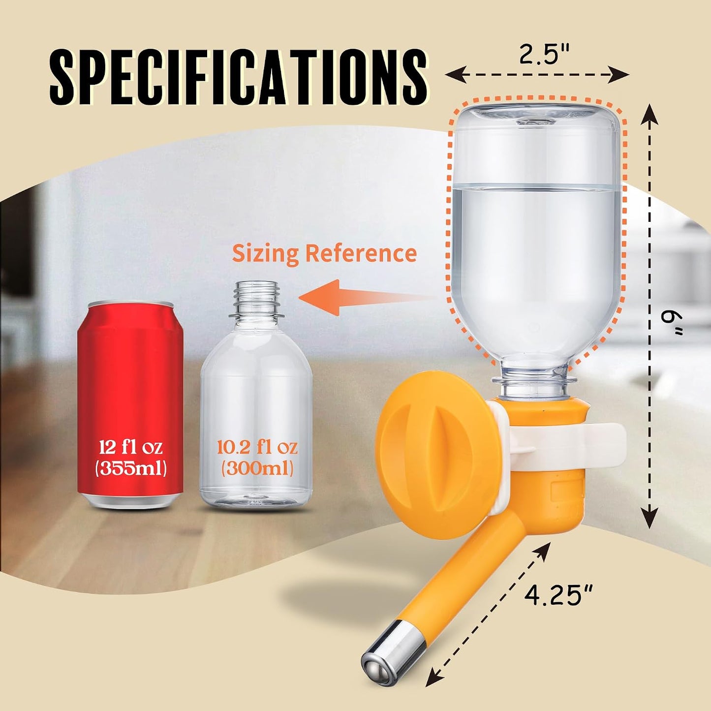 Choco Nose Patented No-Drip Dog Water Bottle/Feeder for Dogs/Cats and Other Small-Medium Sized Animals - for Cages, Crates or Wall Mount. 10.2 Oz. Mess Free Leak-Proof Nozzle 16mm, Orange (C590)