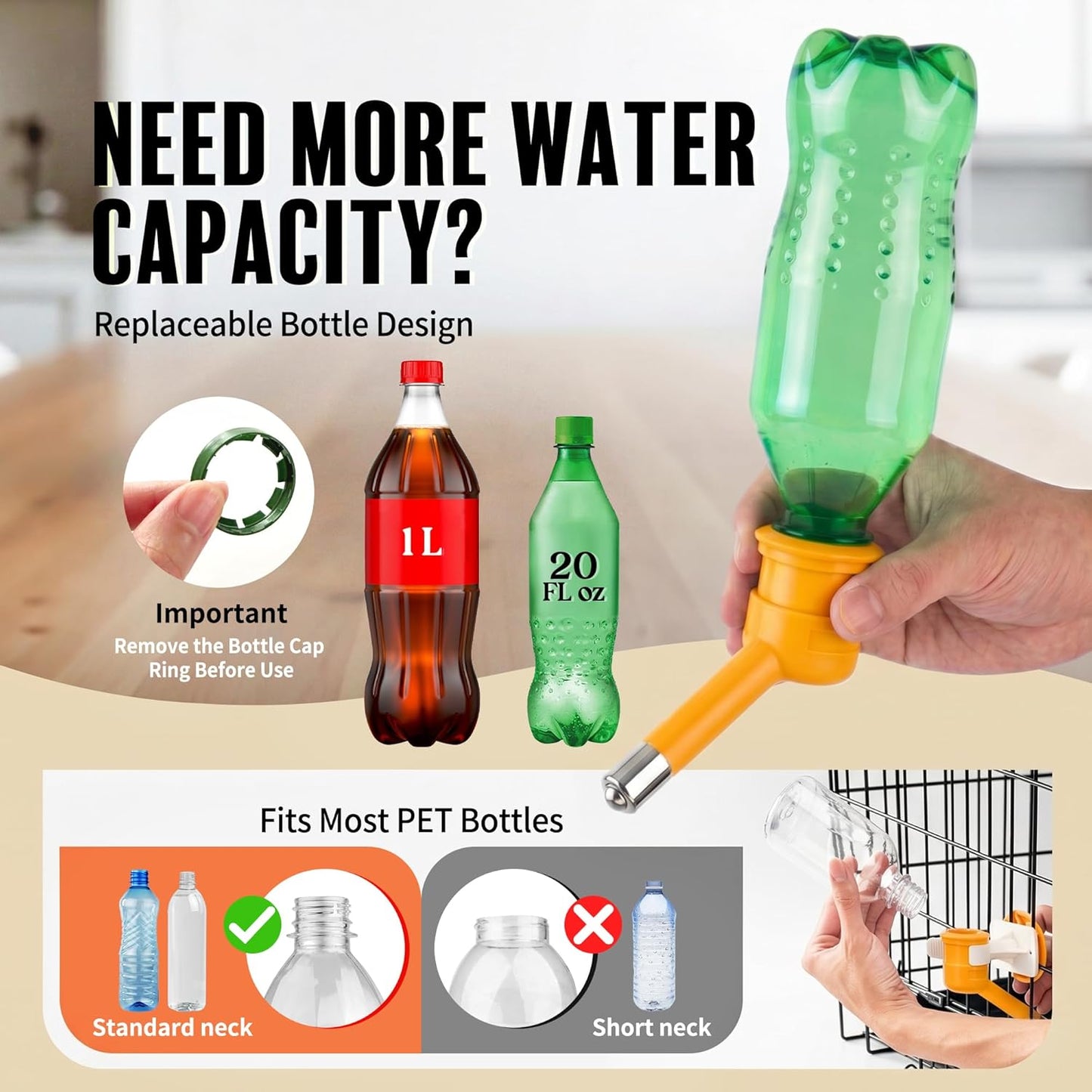 Choco Nose Patented No-Drip Dog Water Bottle/Feeder for Dogs/Cats and Other Small-Medium Sized Animals - for Cages, Crates or Wall Mount. 10.2 Oz. Mess Free Leak-Proof Nozzle 16mm, Orange (C590)