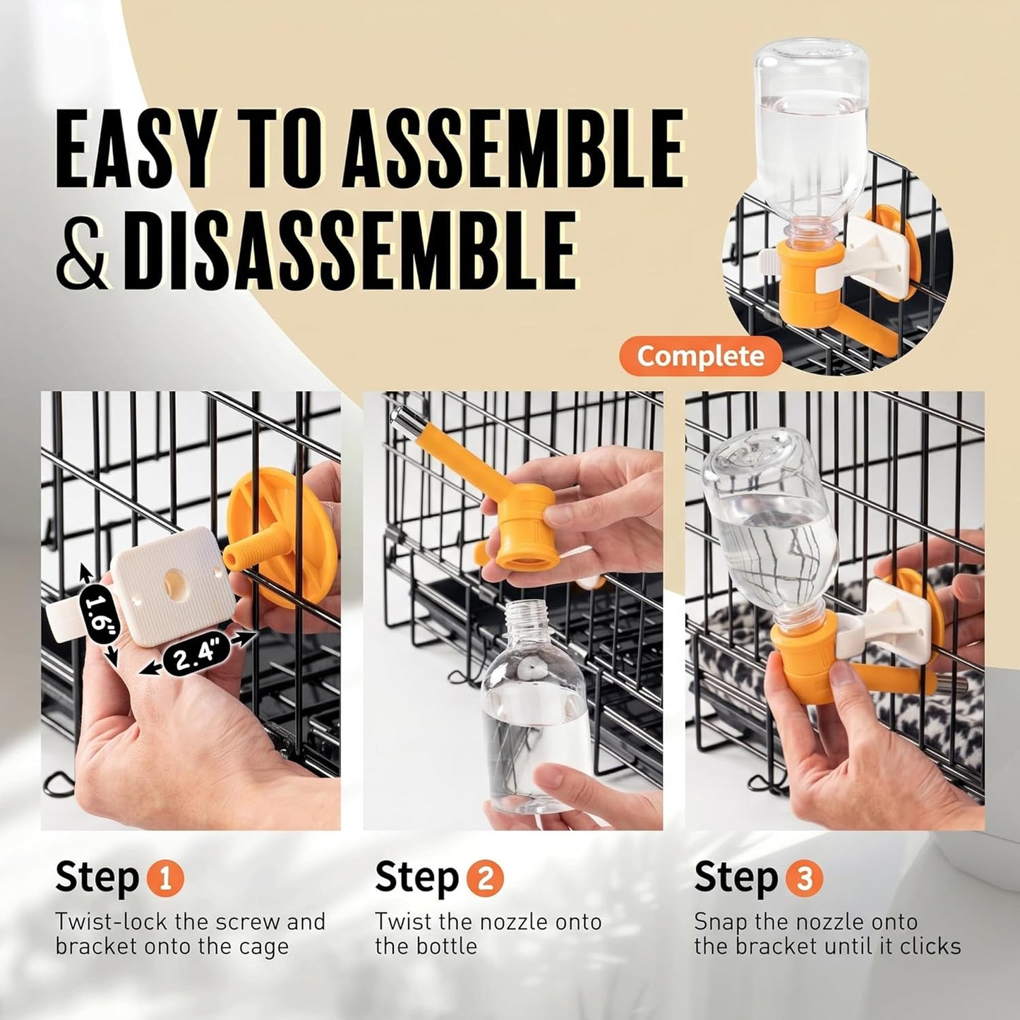 Choco Nose Patented No-Drip Dog Water Bottle/Feeder for Dogs/Cats and Other Small-Medium Sized Animals - for Cages, Crates or Wall Mount. 10.2 Oz. Mess Free Leak-Proof Nozzle 16mm, Orange (C590)