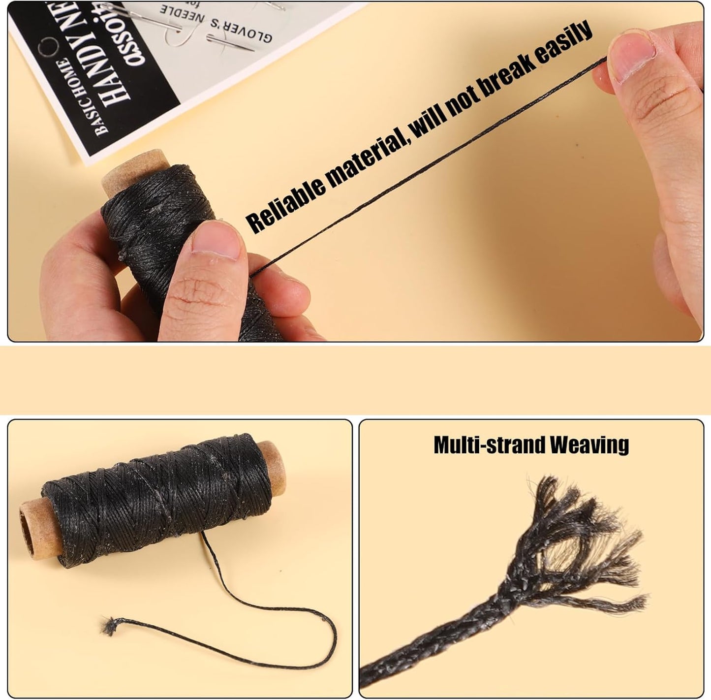 55 Yards Waxed Thread with 7 Leather Needles for Hand Sewing | Polyester 150D Flat Waxed Thread, 5 Straight & 2 Curved Steel Needles, For Leather, Canvas, Bags, Sofa Repair