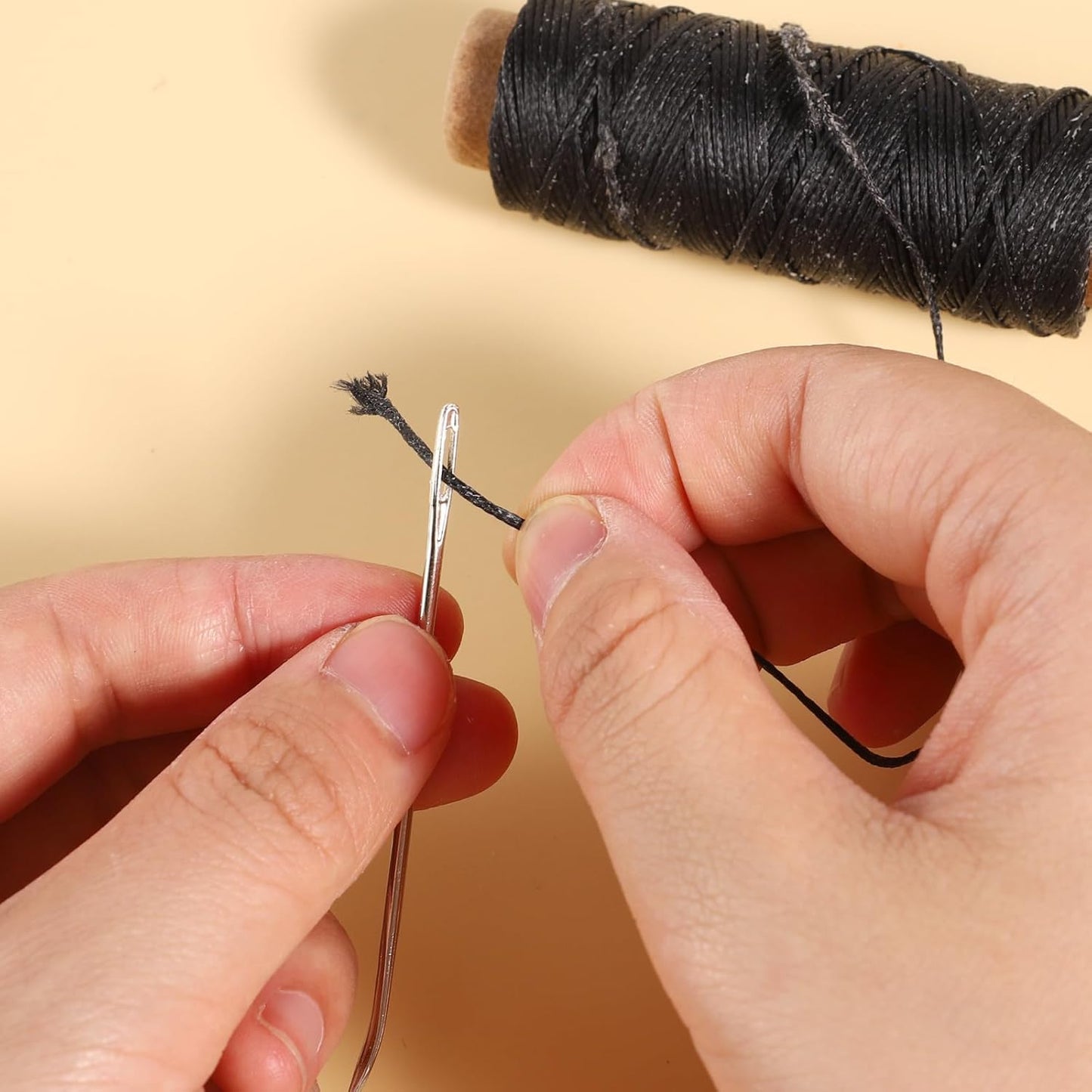 55 Yards Waxed Thread with 7 Leather Needles for Hand Sewing | Polyester 150D Flat Waxed Thread, 5 Straight & 2 Curved Steel Needles, For Leather, Canvas, Bags, Sofa Repair