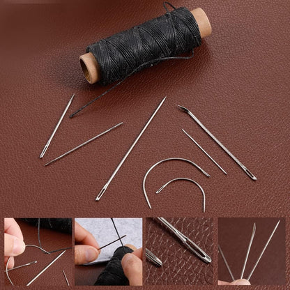 55 Yards Waxed Thread with 7 Leather Needles for Hand Sewing | Polyester 150D Flat Waxed Thread, 5 Straight & 2 Curved Steel Needles, For Leather, Canvas, Bags, Sofa Repair