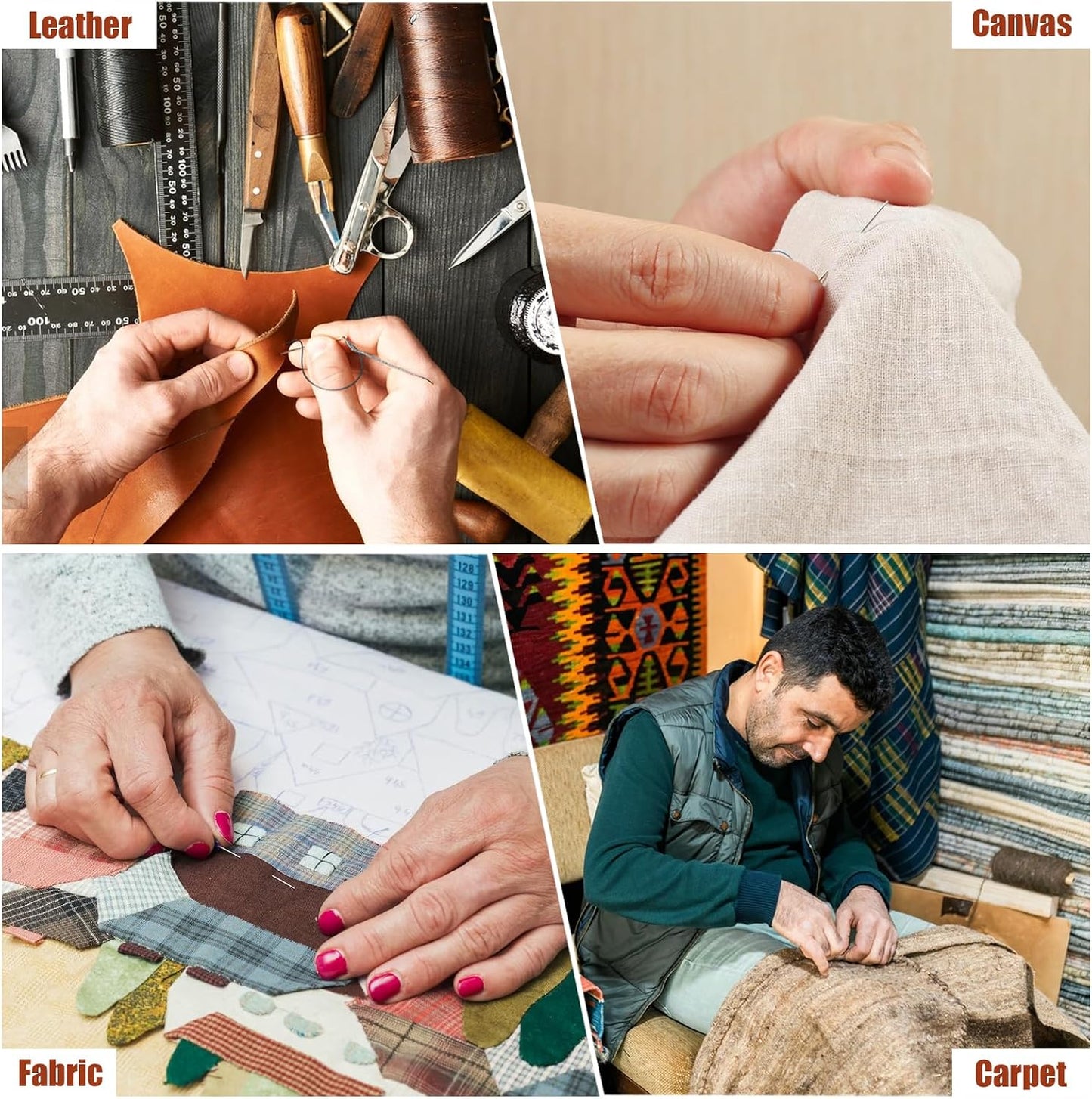 55 Yards Waxed Thread with 7 Leather Needles for Hand Sewing | Polyester 150D Flat Waxed Thread, 5 Straight & 2 Curved Steel Needles, For Leather, Canvas, Bags, Sofa Repair