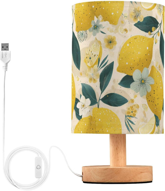 Bedside Table Lamp Lemon Yellow Citrus Fruits (69) Kids Nightstand Lamp Night Light Fabric Shade for Bedroom Living Room Home Office
