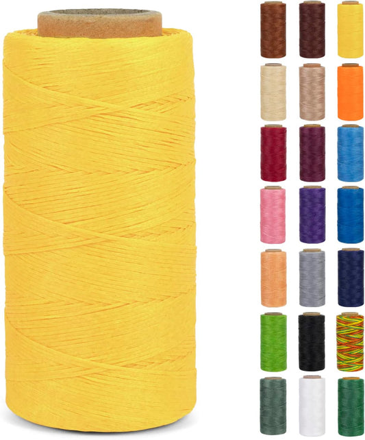 0.8mm Waxed Thread for Leather Sewing, 284 Yards, 150D Flat Wax String, Waxed Cord for Bracelet Making, Bookbinding, Shoe Repairing, Leather Projects, DIY Crafts (Yellow)