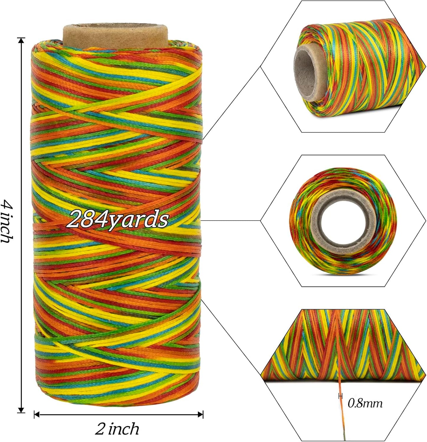 0.8mm Waxed Thread for Leather Sewing, 284 Yards, 150D Flat Wax String, Waxed Cord for Bracelet Making, Bookbinding, Shoe Repairing, Leather Projects, DIY Crafts (Yellow)