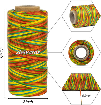 0.8mm Waxed Thread for Leather Sewing, 284 Yards, 150D Flat Wax String, Waxed Cord for Bracelet Making, Bookbinding, Shoe Repairing, Leather Projects, DIY Crafts (Yellow)