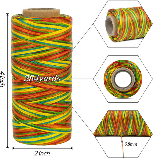 0.8mm Waxed Thread for Leather Sewing, 284 Yards, 150D Flat Wax String, Waxed Cord for Bracelet Making, Bookbinding, Shoe Repairing, Leather Projects, DIY Crafts (Yellow)