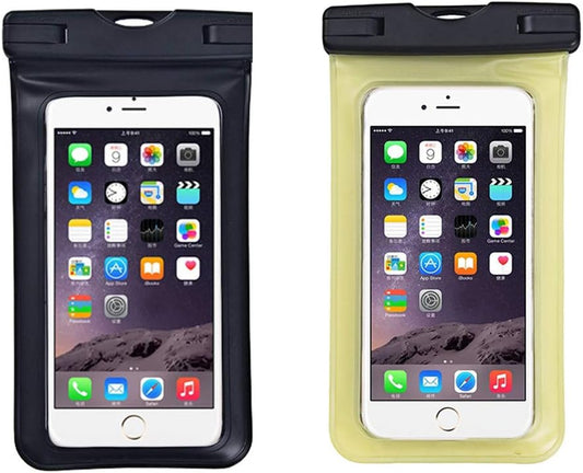 Upgraded Universal Waterproof Case, 2 Pack Waterproof Phone Pouch Dry Bag Compatible Within 6.5 inch Phone (Black & Yellow)