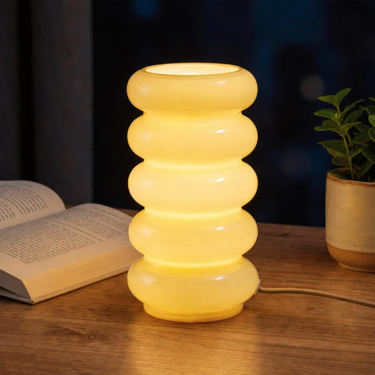 10.4” 5-Tier Stacked Bubble Glass Table Lamp for Living Room, Stepless Dimmable Nightstand Lamp for Bedroom Desk, Dorm, Bedside Decor, Entryway, Bookshelf, UL listed, Bulb Not Included, Opal Yellow