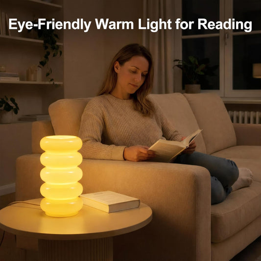 10.4” 5-Tier Stacked Bubble Glass Table Lamp for Living Room, Stepless Dimmable Nightstand Lamp for Bedroom Desk, Dorm, Bedside Decor, Entryway, Bookshelf, UL listed, Bulb Not Included, Opal Yellow