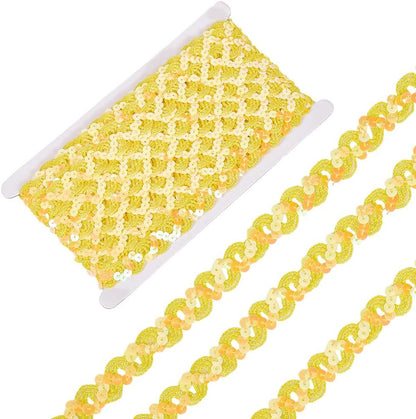 12 Yards Yellow Sequin Trim Sequins Beaded Strip Rick Rack Wave Gimp Woven Trim Metallic Glitter Ric Rac Braid Spangle Paillette Fabric Ribbon for Sewing Making Crafts Home Decor Costume Diy