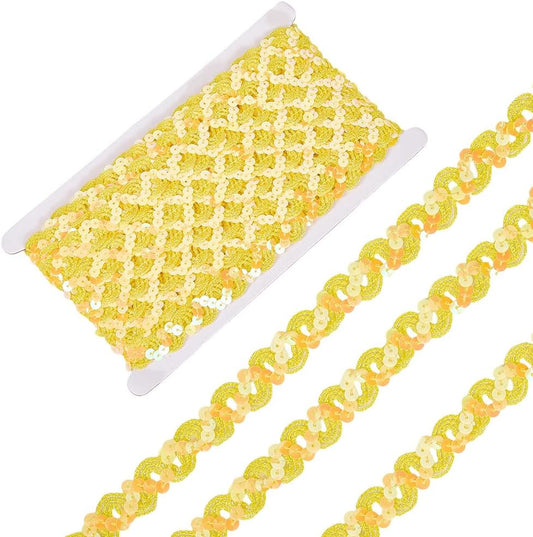 12 Yards Yellow Sequin Trim Sequins Beaded Strip Rick Rack Wave Gimp Woven Trim Metallic Glitter Ric Rac Braid Spangle Paillette Fabric Ribbon for Sewing Making Crafts Home Decor Costume Diy