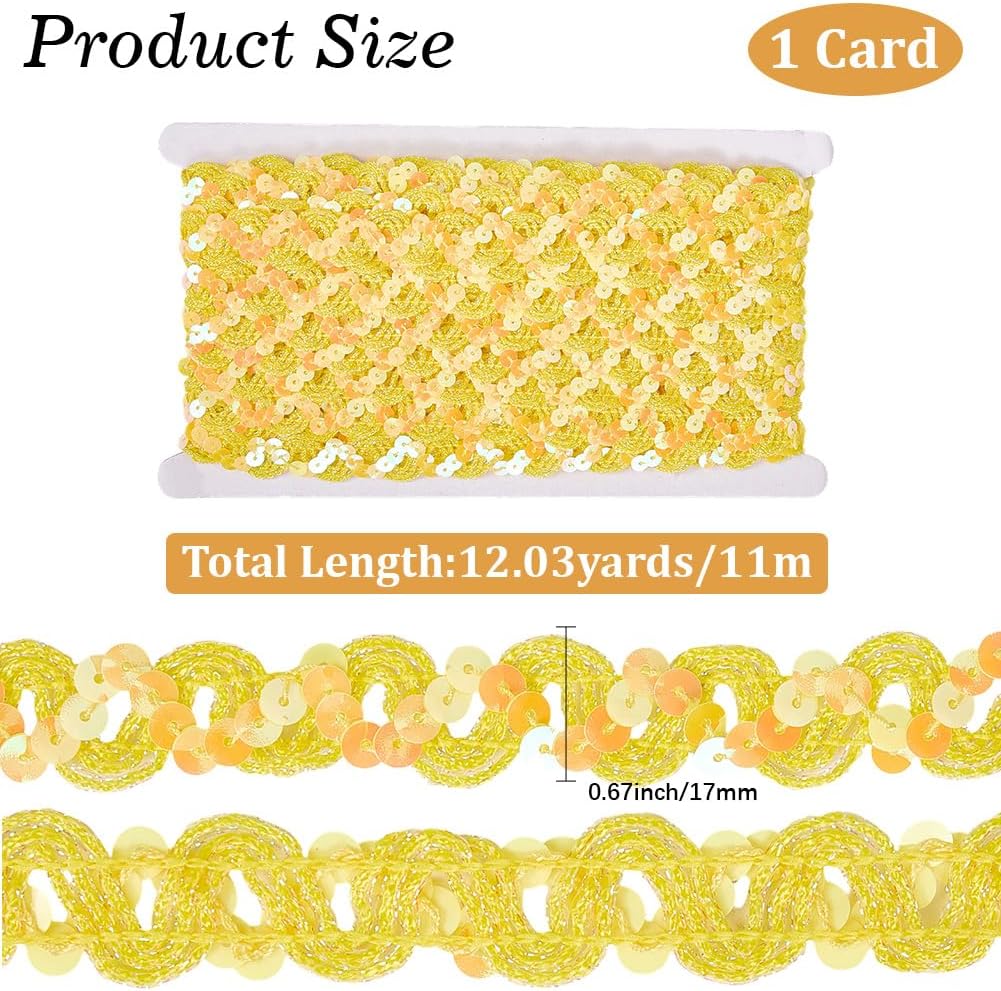 12 Yards Yellow Sequin Trim Sequins Beaded Strip Rick Rack Wave Gimp Woven Trim Metallic Glitter Ric Rac Braid Spangle Paillette Fabric Ribbon for Sewing Making Crafts Home Decor Costume Diy