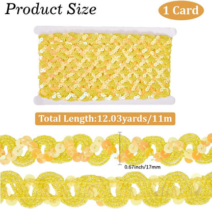 12 Yards Yellow Sequin Trim Sequins Beaded Strip Rick Rack Wave Gimp Woven Trim Metallic Glitter Ric Rac Braid Spangle Paillette Fabric Ribbon for Sewing Making Crafts Home Decor Costume Diy
