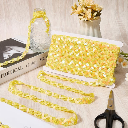 12 Yards Yellow Sequin Trim Sequins Beaded Strip Rick Rack Wave Gimp Woven Trim Metallic Glitter Ric Rac Braid Spangle Paillette Fabric Ribbon for Sewing Making Crafts Home Decor Costume Diy
