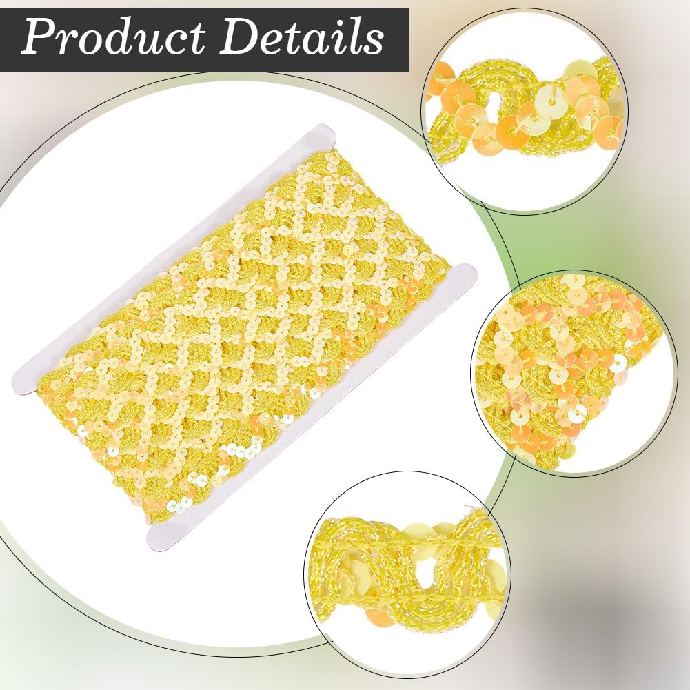 12 Yards Yellow Sequin Trim Sequins Beaded Strip Rick Rack Wave Gimp Woven Trim Metallic Glitter Ric Rac Braid Spangle Paillette Fabric Ribbon for Sewing Making Crafts Home Decor Costume Diy