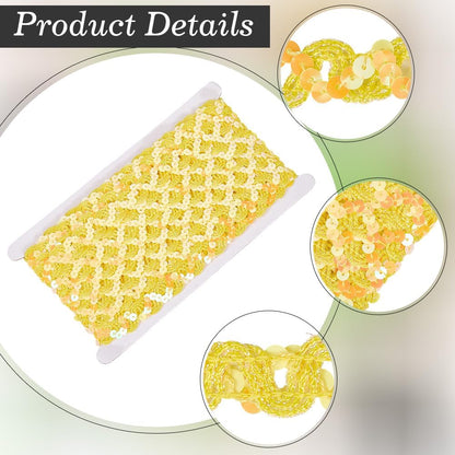 12 Yards Yellow Sequin Trim Sequins Beaded Strip Rick Rack Wave Gimp Woven Trim Metallic Glitter Ric Rac Braid Spangle Paillette Fabric Ribbon for Sewing Making Crafts Home Decor Costume Diy