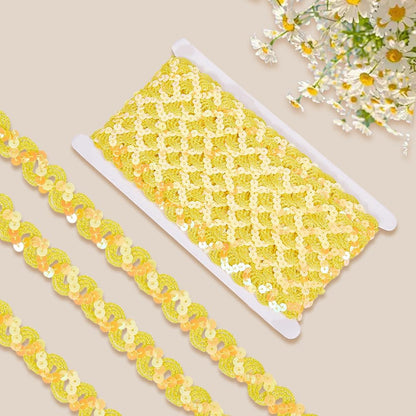 12 Yards Yellow Sequin Trim Sequins Beaded Strip Rick Rack Wave Gimp Woven Trim Metallic Glitter Ric Rac Braid Spangle Paillette Fabric Ribbon for Sewing Making Crafts Home Decor Costume Diy