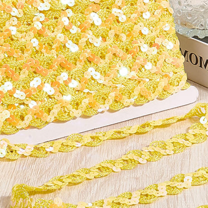 12 Yards Yellow Sequin Trim Sequins Beaded Strip Rick Rack Wave Gimp Woven Trim Metallic Glitter Ric Rac Braid Spangle Paillette Fabric Ribbon for Sewing Making Crafts Home Decor Costume Diy