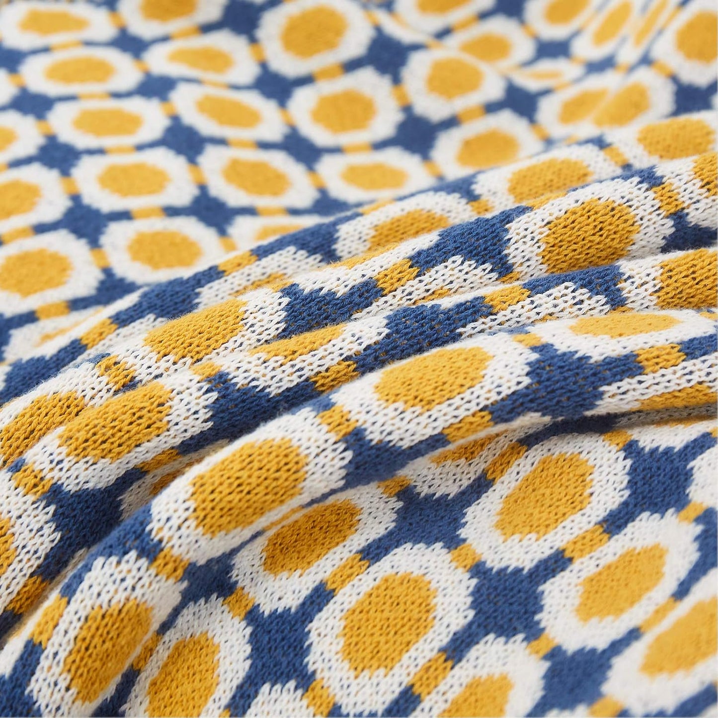 Throw Blanket Ultra Soft Natural Knitted Blanket Home Decor Bedding Blankets Cozy Knit Throw Blanket for Couch Sofa Bed Beach Picnic All Seasons (Yellow & Blue)
