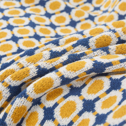 Throw Blanket Ultra Soft Natural Knitted Blanket Home Decor Bedding Blankets Cozy Knit Throw Blanket for Couch Sofa Bed Beach Picnic All Seasons (Yellow & Blue)