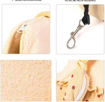 Soft Strawberry Print Portable pet Travel Bag, Cozy cat Bed with Full-Body wrap Design, Suitable for Small Dogs and Cats (Yellow,Within 13.23 lbs)