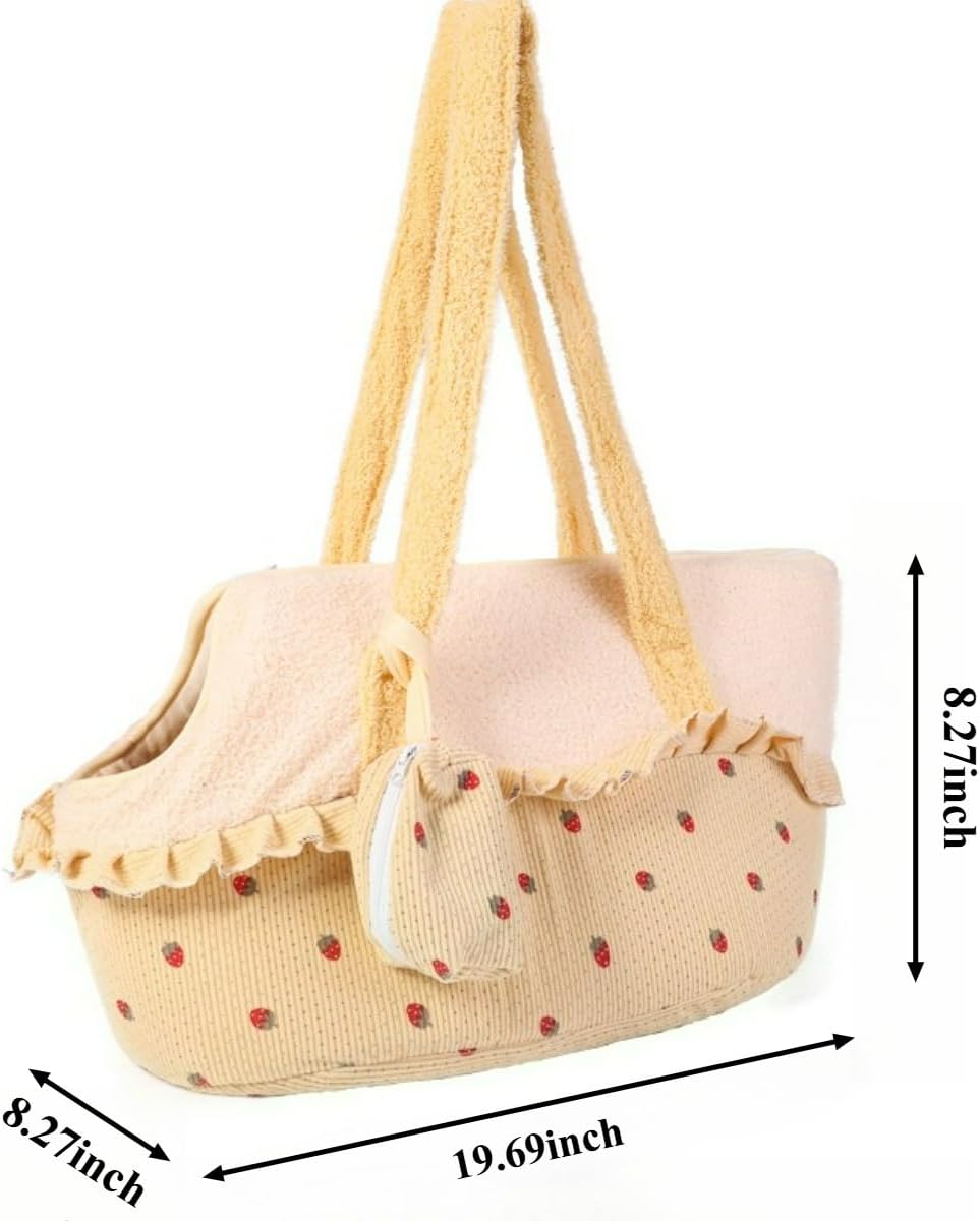 Soft Strawberry Print Portable pet Travel Bag, Cozy cat Bed with Full-Body wrap Design, Suitable for Small Dogs and Cats (Yellow,Within 13.23 lbs)