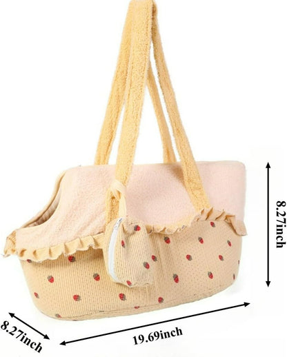 Soft Strawberry Print Portable pet Travel Bag, Cozy cat Bed with Full-Body wrap Design, Suitable for Small Dogs and Cats (Yellow,Within 13.23 lbs)