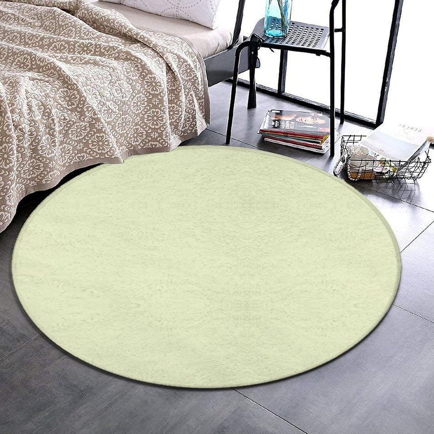 Large Home Decor Mat, Soft Round Yoga Carpet, Non Slip Machine Washable Kitchen Office Circle Rug Light Yellow