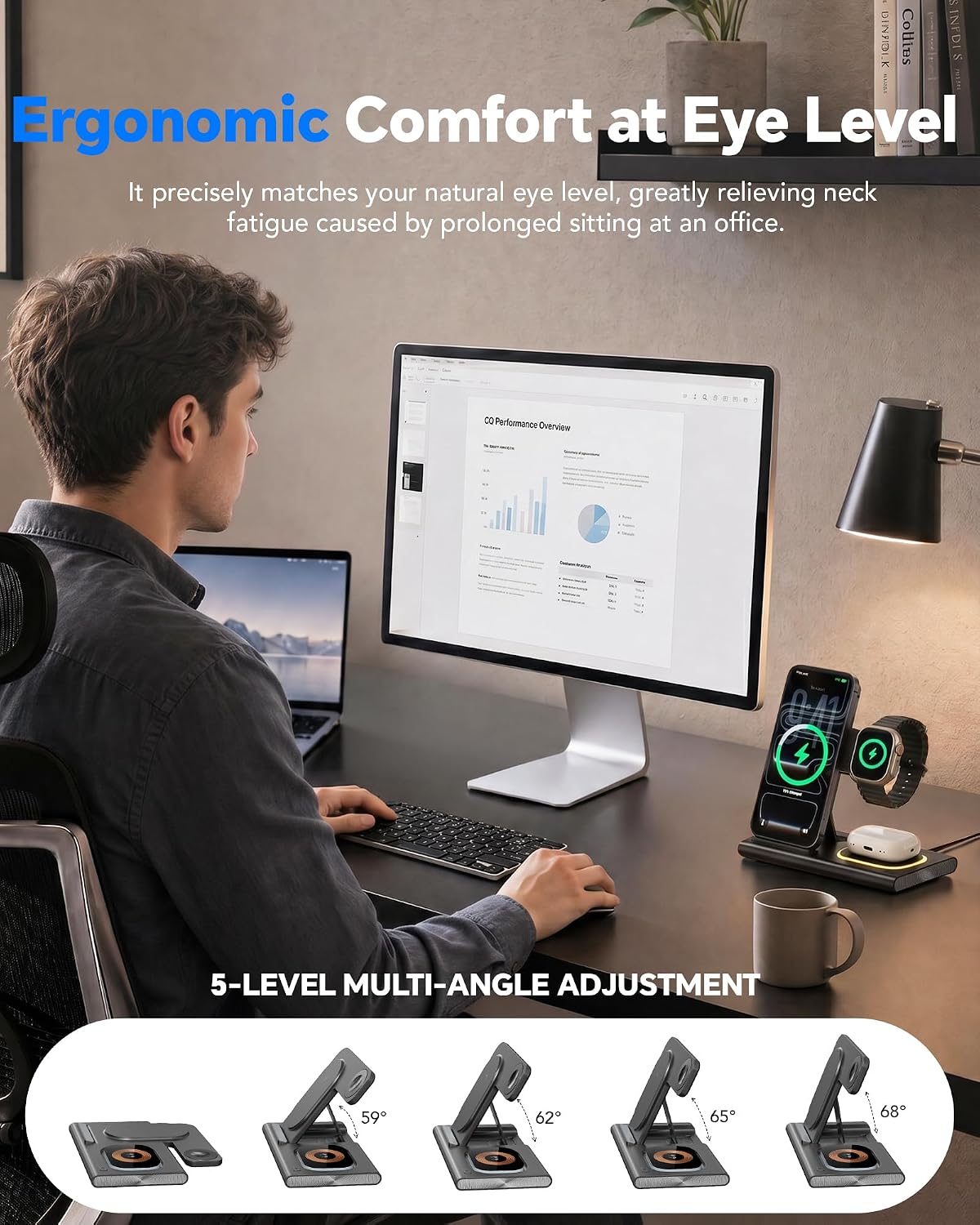 3 in 1 Foldable Wireless Fast Charging Station for Apple Multiple Devices | iPhone Charging Station for iPhone 17, Travel iWatch Charger Stand, Light Nightstand Charging Dock for Apple Watch/Airpods