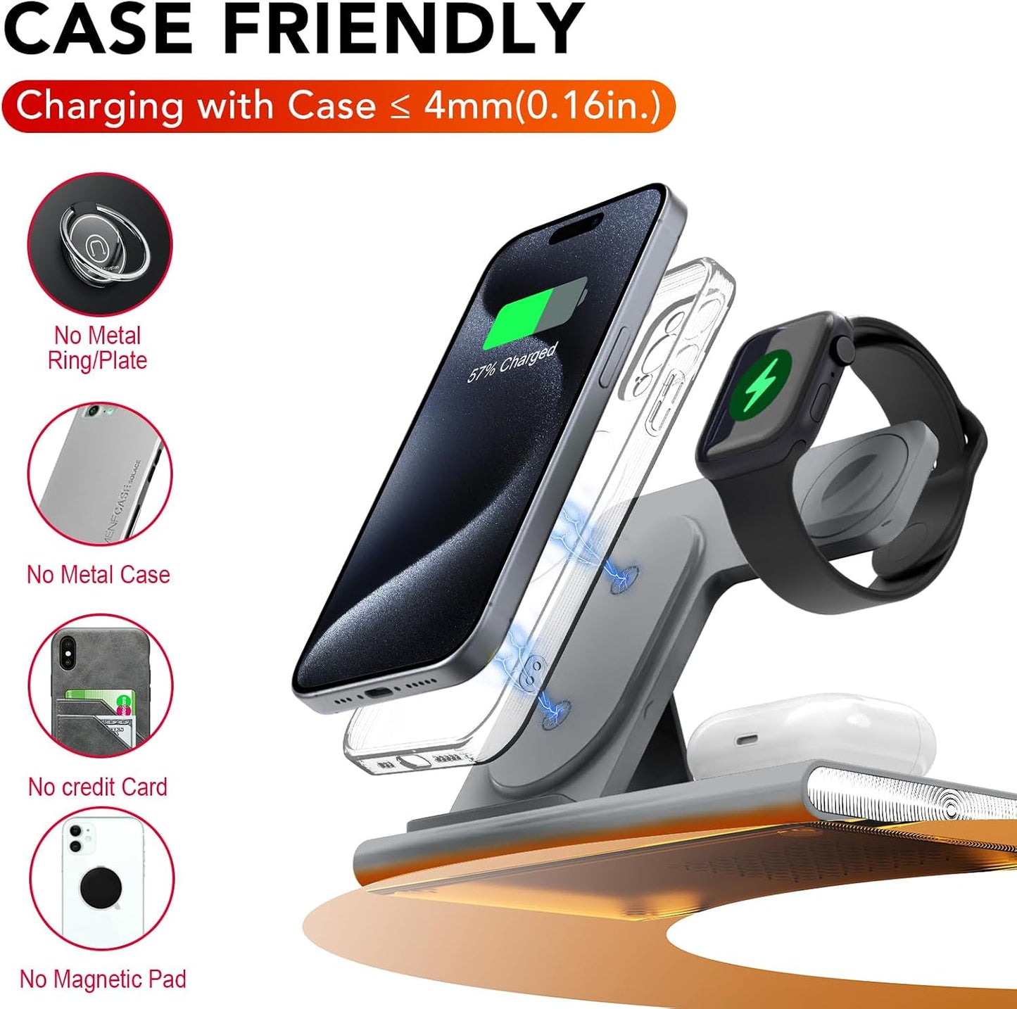3 in 1 Foldable Wireless Fast Charging Station for Apple Multiple Devices | iPhone Charging Station for iPhone 17, Travel iWatch Charger Stand, Light Nightstand Charging Dock for Apple Watch/Airpods