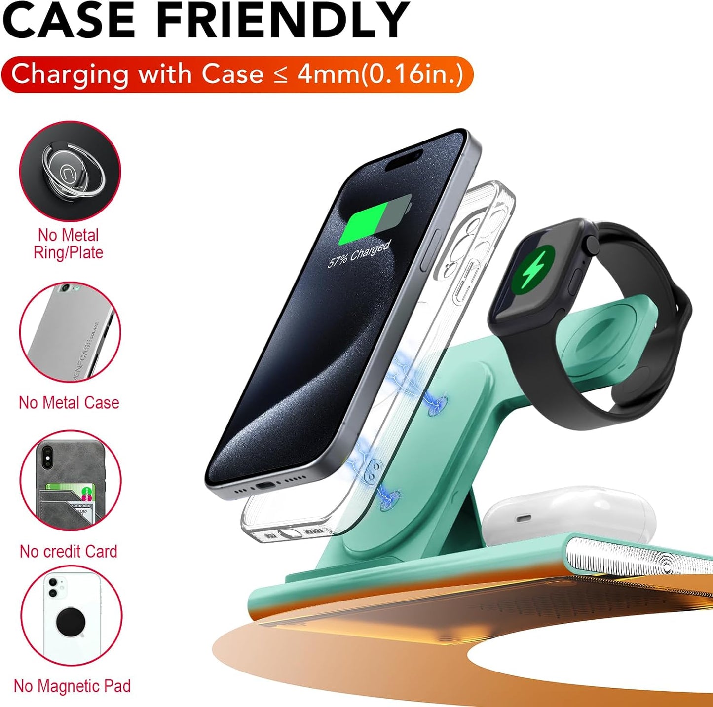 3 in 1 Foldable Wireless Fast Charging Station for Apple Multiple Devices | iPhone Charging Station for iPhone 17, Travel iWatch Charger Stand, Light Nightstand Charging Dock for Apple Watch/Airpods