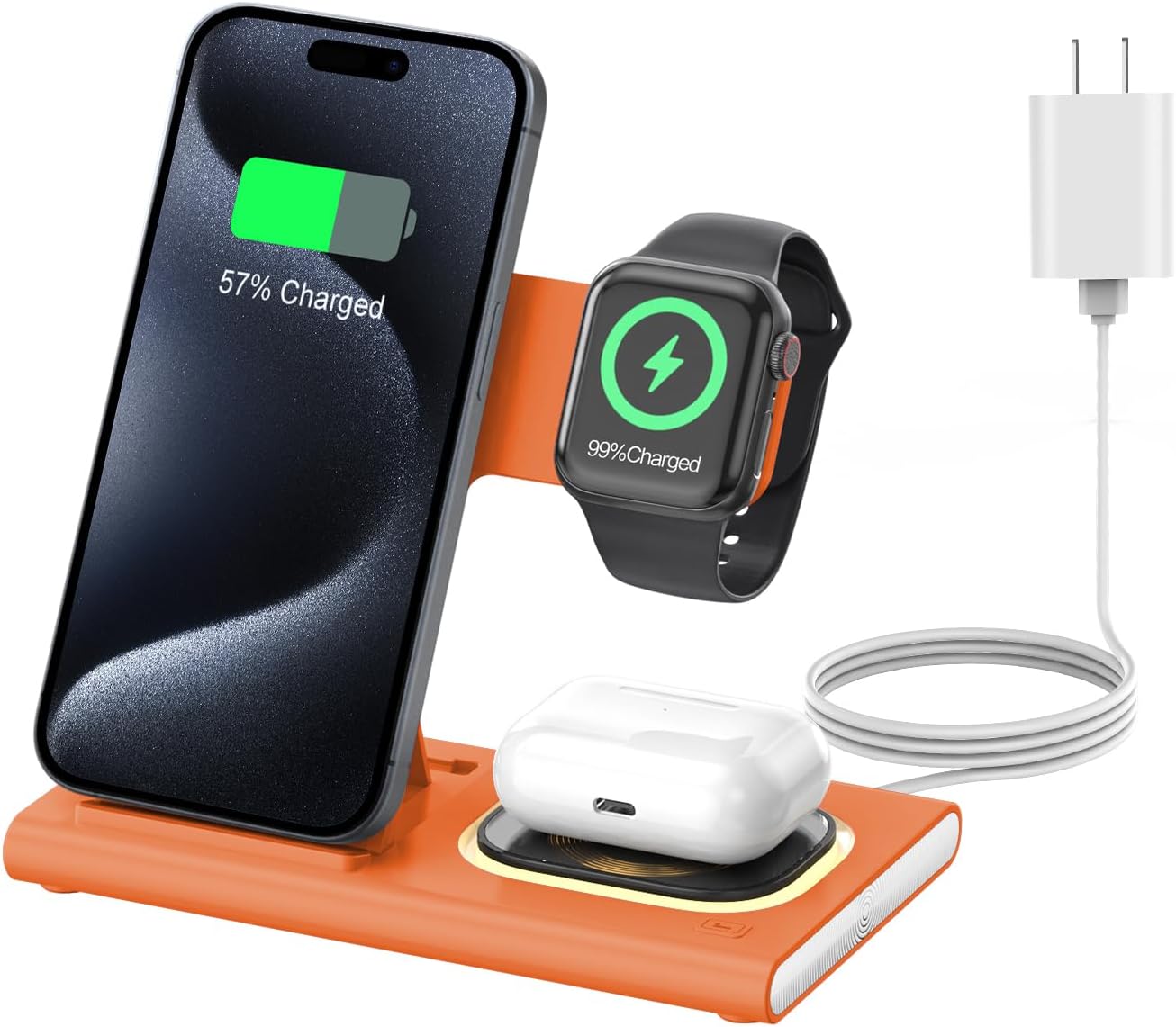 3 in 1 Foldable Wireless Fast Charging Station for Apple Multiple Devices | iPhone Charging Station for iPhone 17, Travel iWatch Charger Stand, Light Nightstand Charging Dock for Apple Watch/Airpods