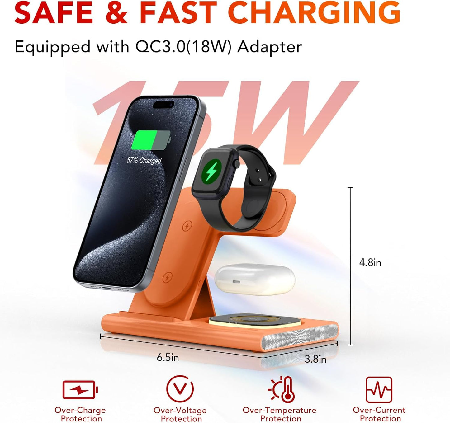3 in 1 Foldable Wireless Fast Charging Station for Apple Multiple Devices | iPhone Charging Station for iPhone 17, Travel iWatch Charger Stand, Light Nightstand Charging Dock for Apple Watch/Airpods