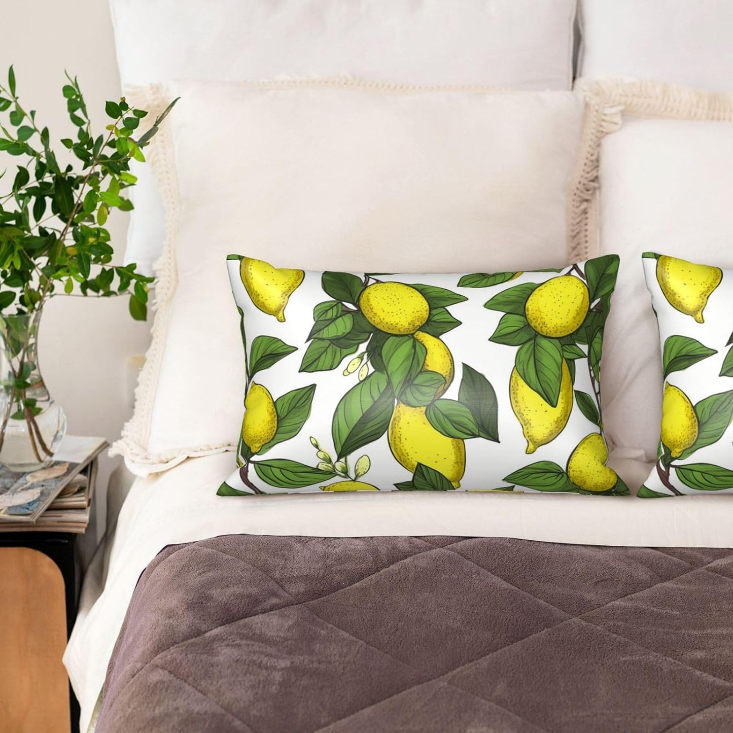 Yellow Fresh Lemons Satin Pillowcase for Hair and Skin, Queen Size 20x30 Inches with Hidden Zipper, Similar to Silk Pillow Cases Smooth Cooling Pillow Covers Gifts for Women Men