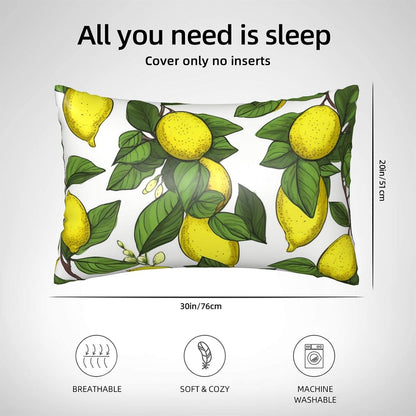 Yellow Fresh Lemons Satin Pillowcase for Hair and Skin, Queen Size 20x30 Inches with Hidden Zipper, Similar to Silk Pillow Cases Smooth Cooling Pillow Covers Gifts for Women Men