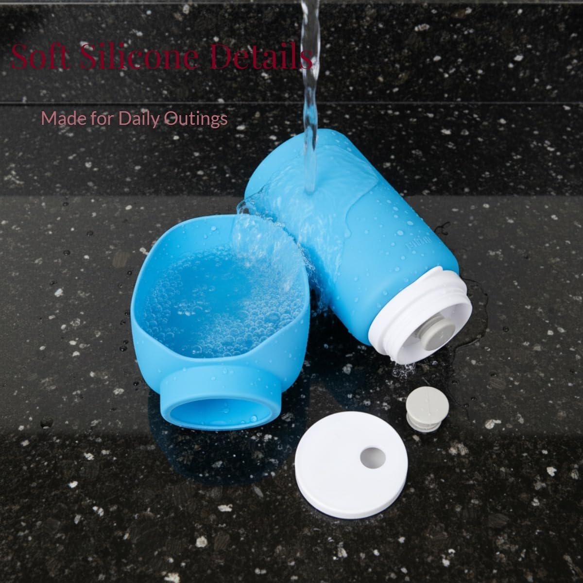 Portable Dog Water Bottle, 19 oz/550 ml Collapsible Pet Travel Cup with Foldable Silicone Bowl, Food-Grade Silicone Water Dispenser for Walking, Hiking & Travel, Yellow (Blue)