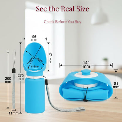 Portable Dog Water Bottle, 19 oz/550 ml Collapsible Pet Travel Cup with Foldable Silicone Bowl, Food-Grade Silicone Water Dispenser for Walking, Hiking & Travel, Yellow (Blue)