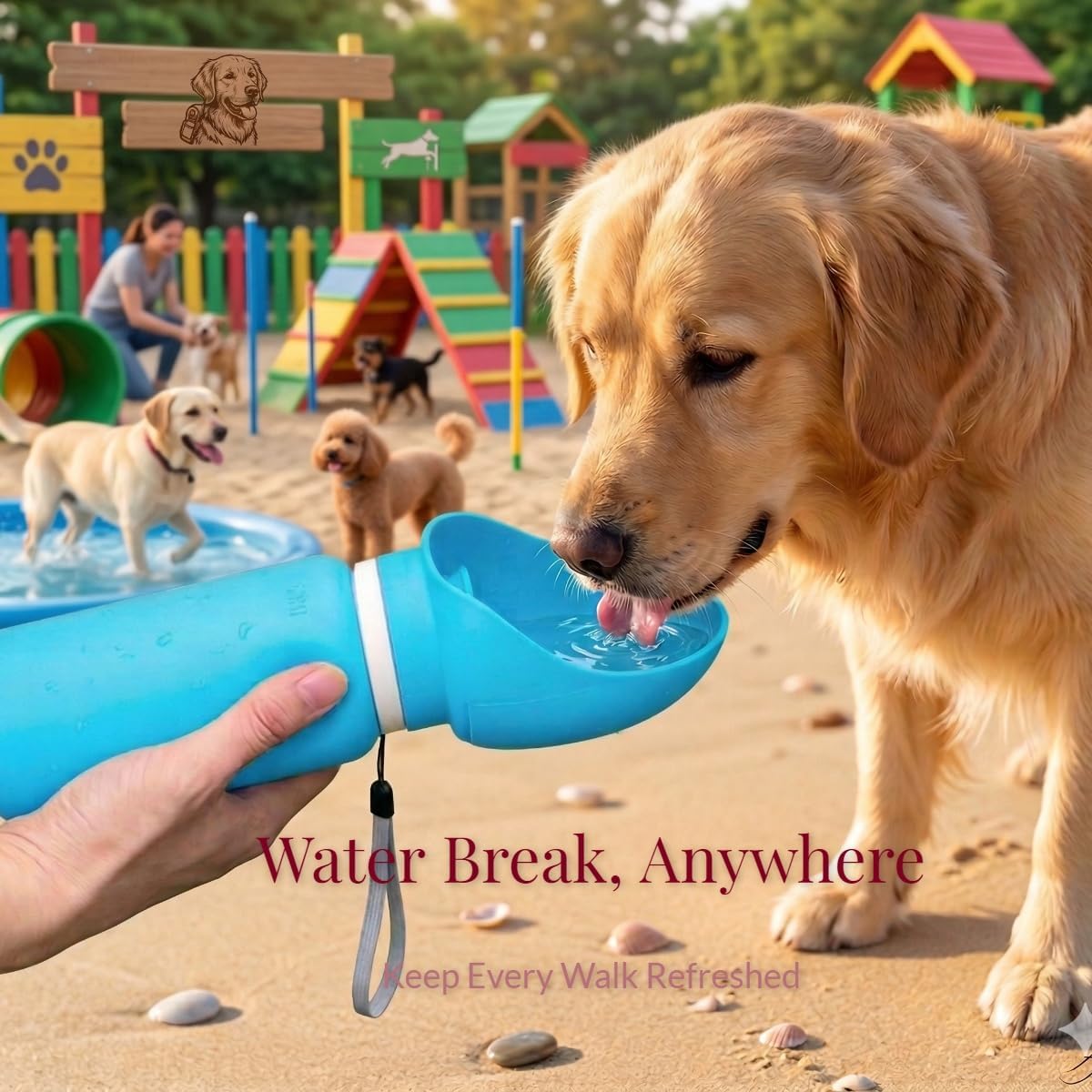 Portable Dog Water Bottle, 19 oz/550 ml Collapsible Pet Travel Cup with Foldable Silicone Bowl, Food-Grade Silicone Water Dispenser for Walking, Hiking & Travel, Yellow (Blue)