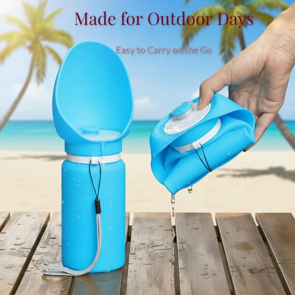 Portable Dog Water Bottle, 19 oz/550 ml Collapsible Pet Travel Cup with Foldable Silicone Bowl, Food-Grade Silicone Water Dispenser for Walking, Hiking & Travel, Yellow (Blue)